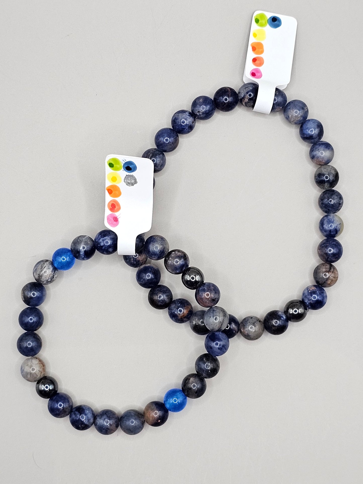 Mommy & Me Bracelet Set - Sodalite, Hematite, & Blue Chalcedony