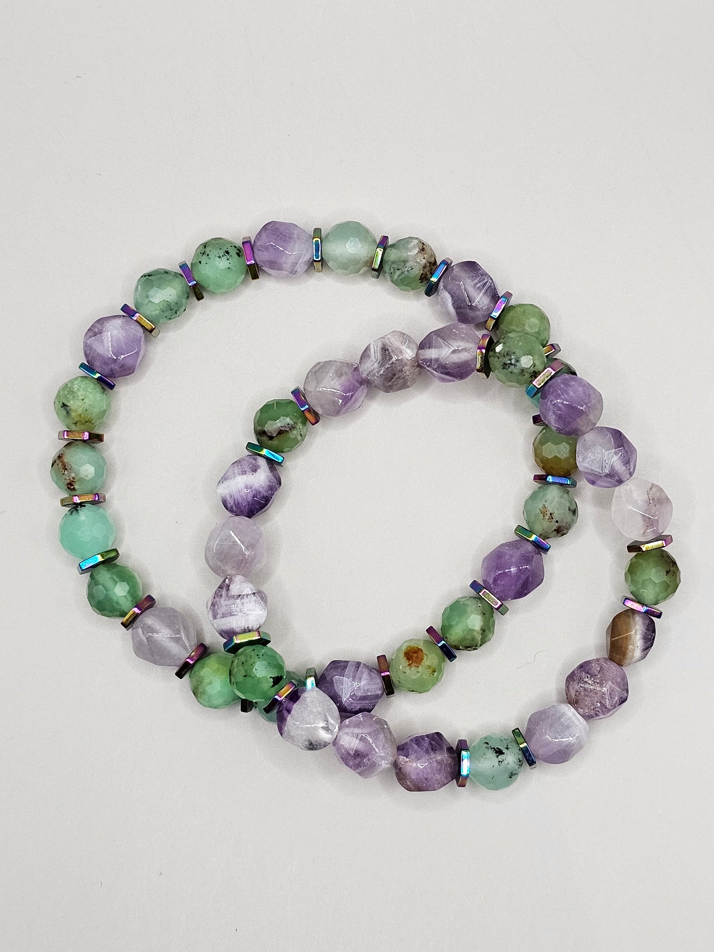 Mommy & Me Bracelet Set - Chrysoprase, Amethyst, & Hematite