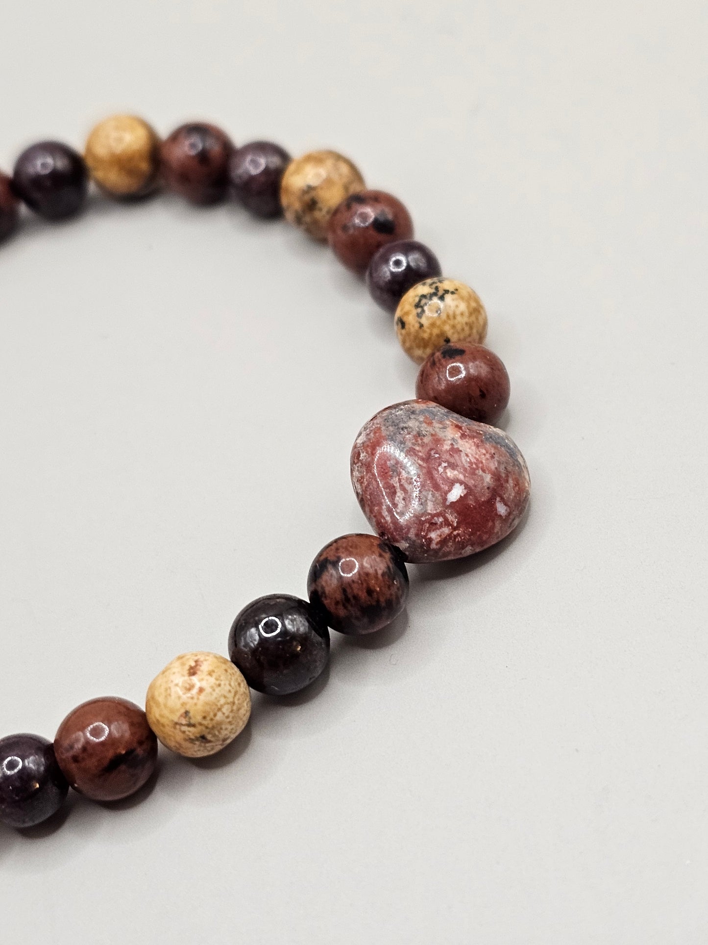Heart of Fall Garnet, Mahogany Obsidian, Leopard Jasper, and Picture Jasper Crystal Bracelet