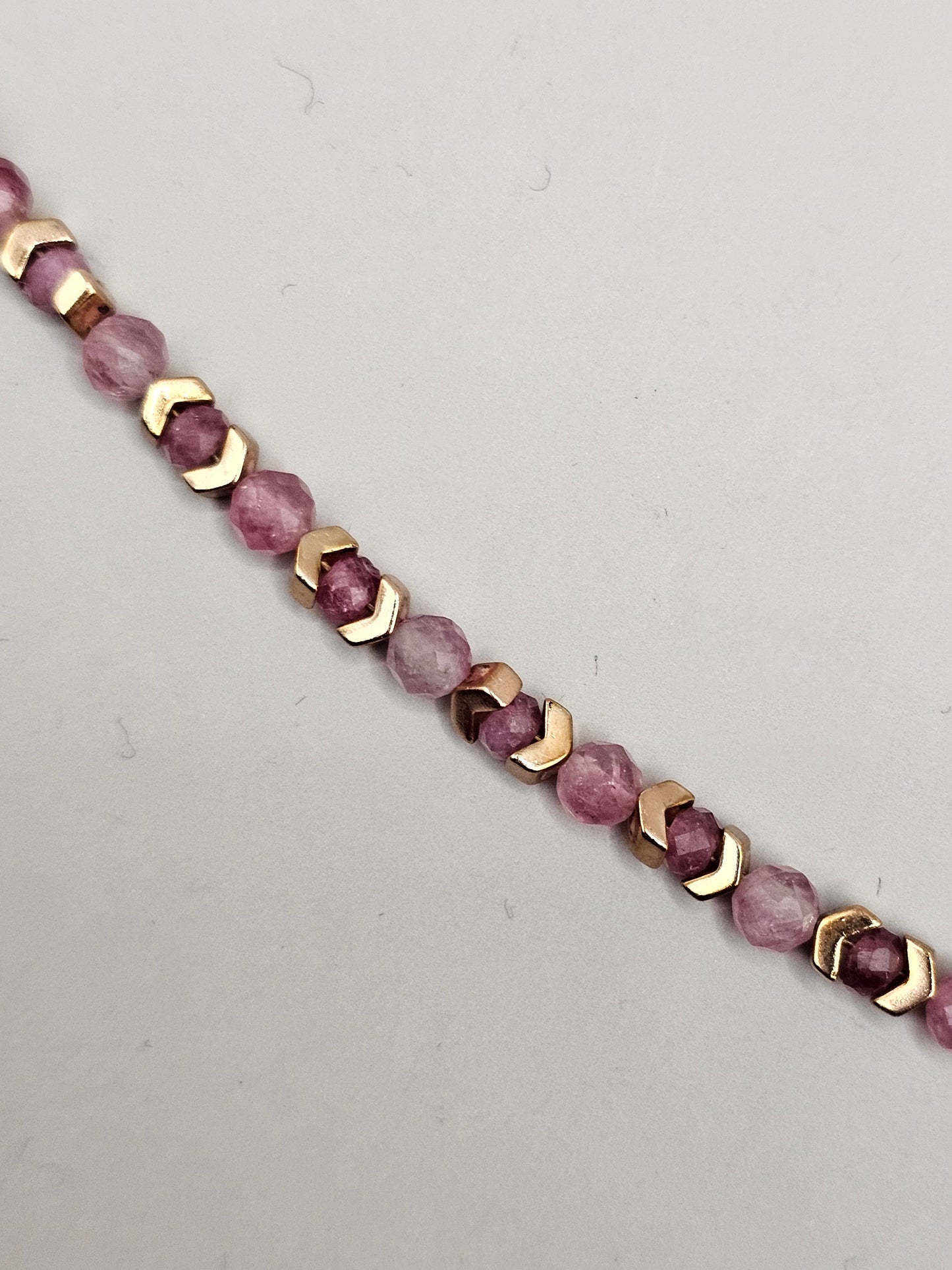 Handcrafted Pink Tourmaline Bracelet with Hematite and Brass Findings - Unique Healing Jewelry