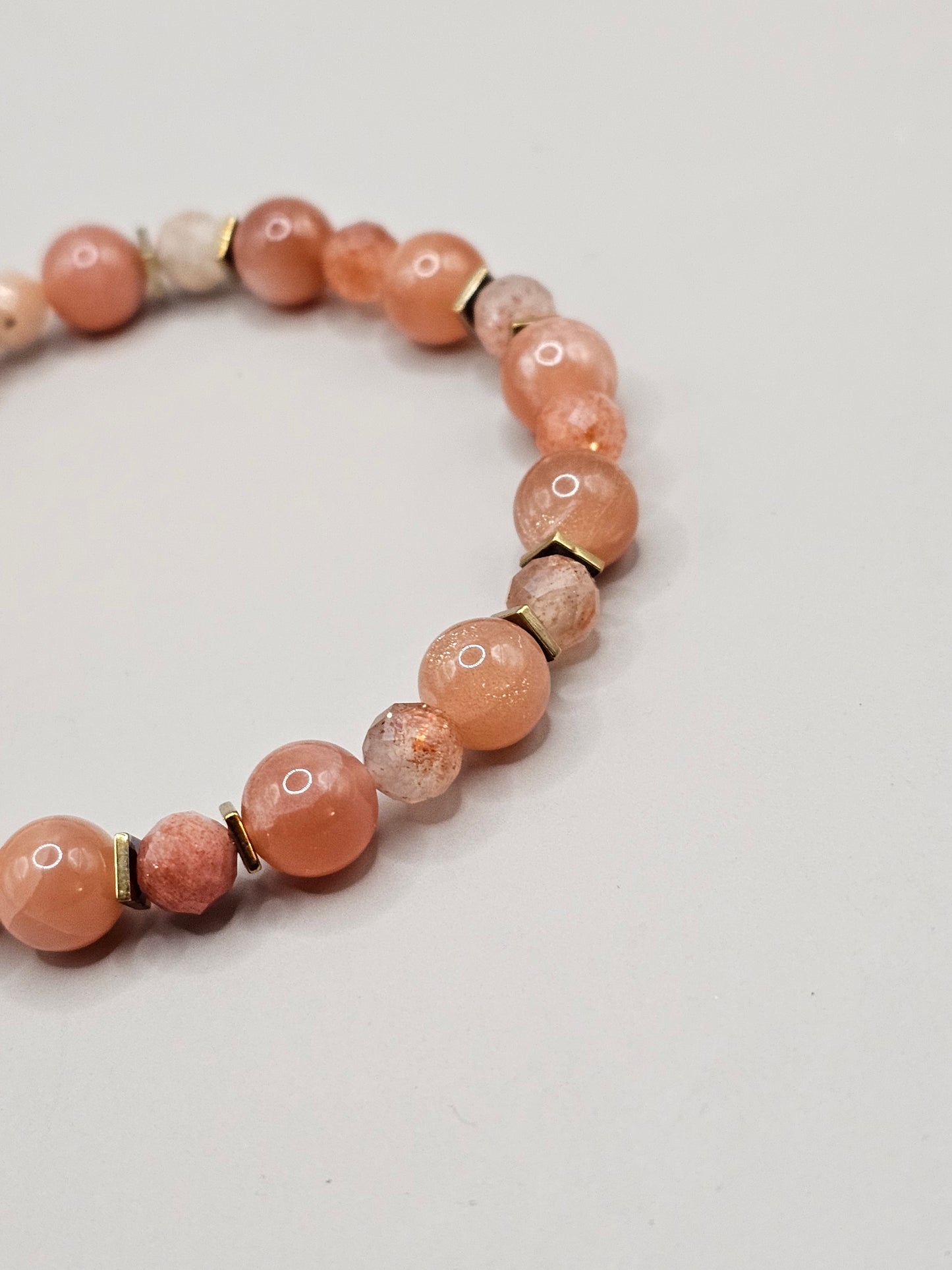 Fall Women's Health Support Peach Moonstone, Sunstone, and Hematite Crystal Bracelet