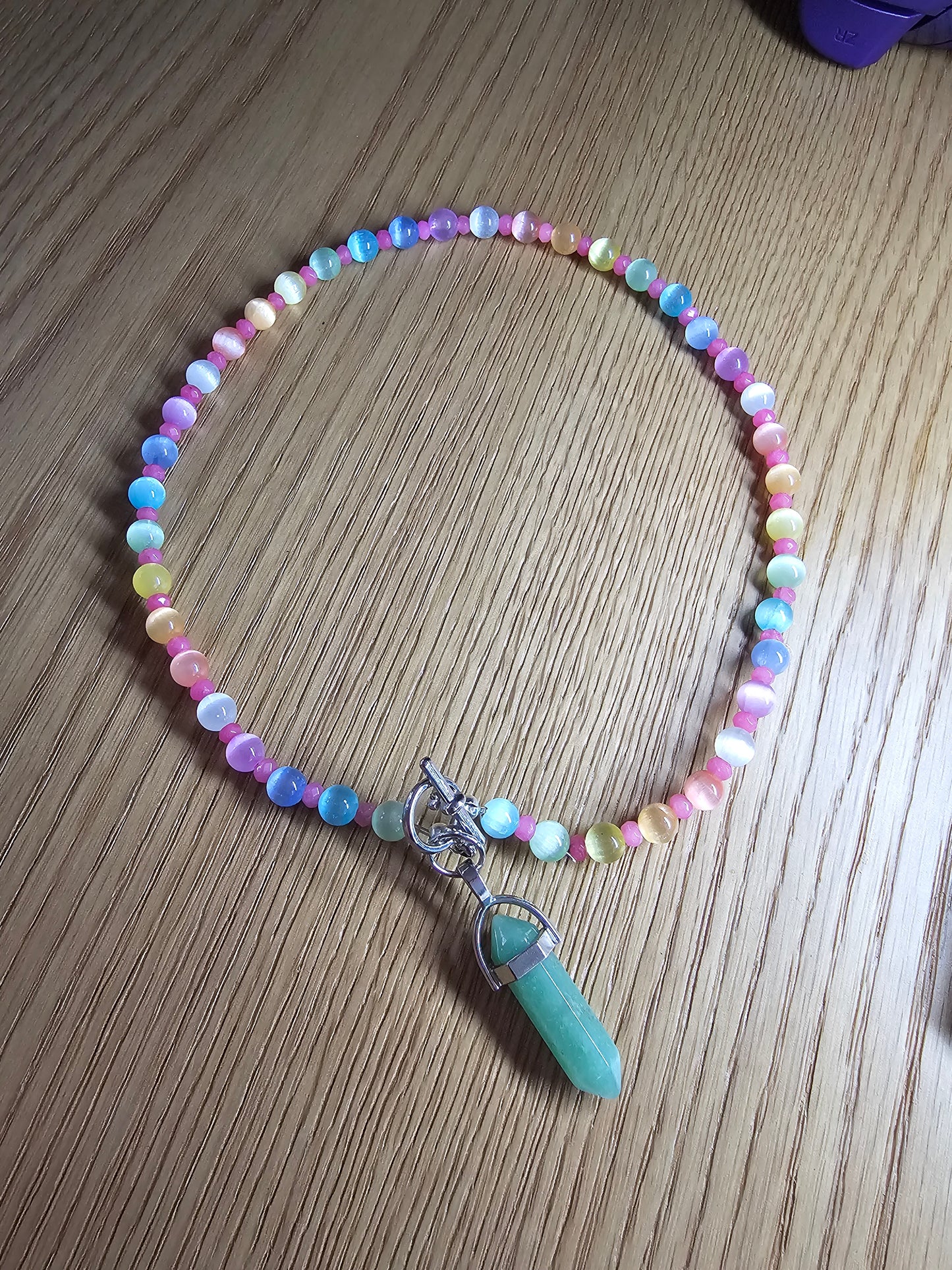 Manifestation Crystal necklace with Selenite, Quartz, and Green Aventurine