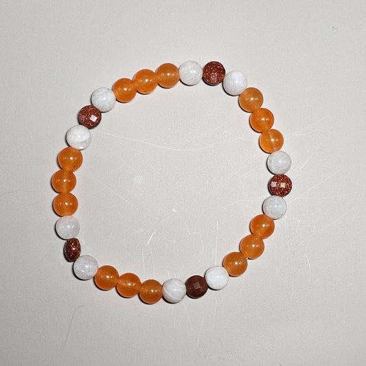 Brown and Orange Game Day Bracelet- Moonstone, Goldstone, & Orange Chalcedony