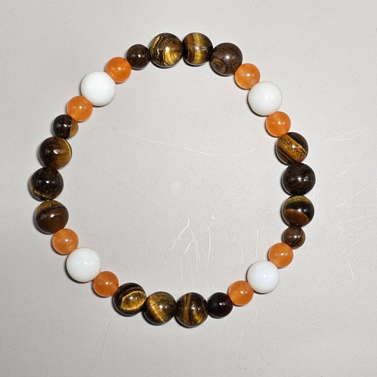 Brown and Orange Game Day Bracelet- Shell, Orange Chalcedony, & Tiger's Eye