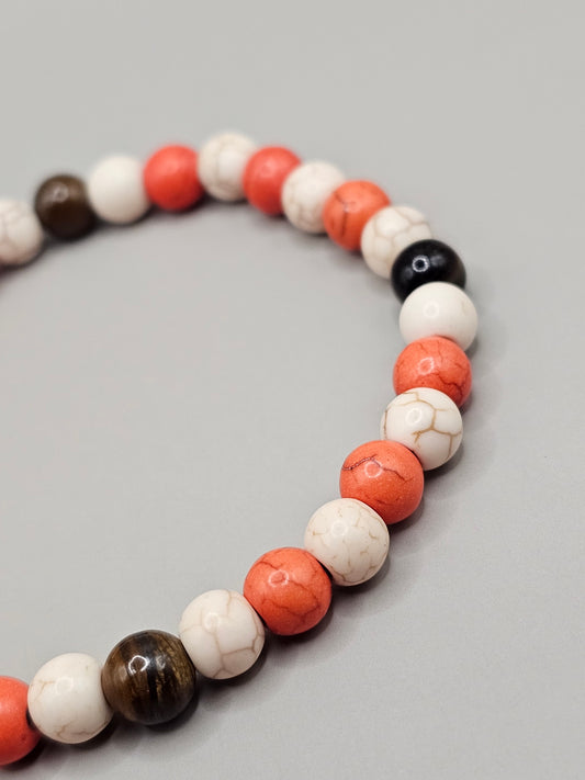 Brown and Orange Game Day Bracelet- Turquoise & Tiger's Eye