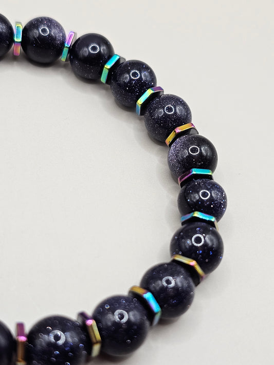 Midnights Era Bracelet- Blue Goldstone & Rainbow Hematite