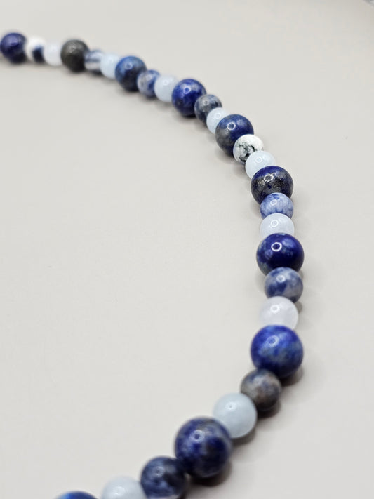 Thyroid Support Necklace- Lapis Lazuli, Sodalite, & Aquamarine