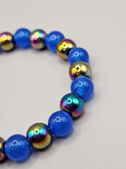 Blue Chalcedony & Rainbow Hematite Bracelet