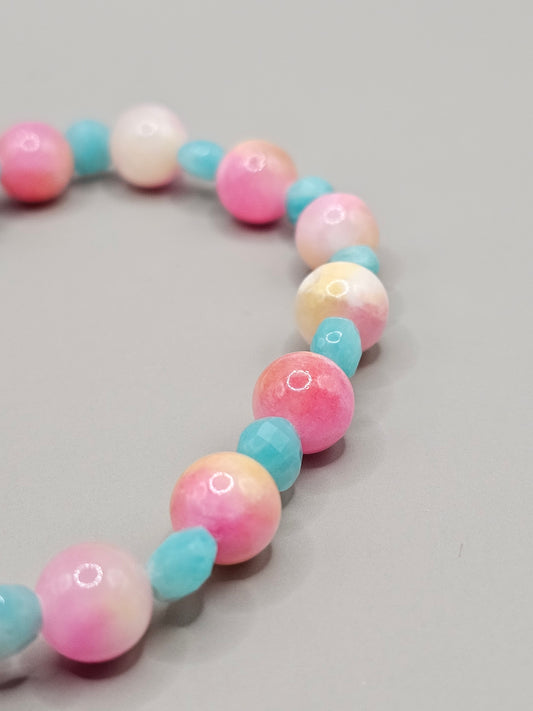 Pink Yellow Jade & Amazonite Bracelet