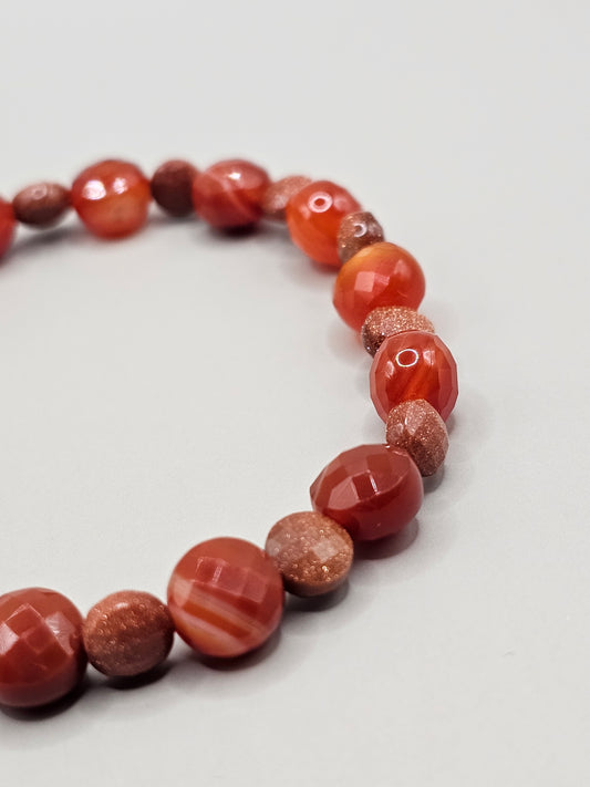 Orange Banded Agate & Goldstone Bracelet