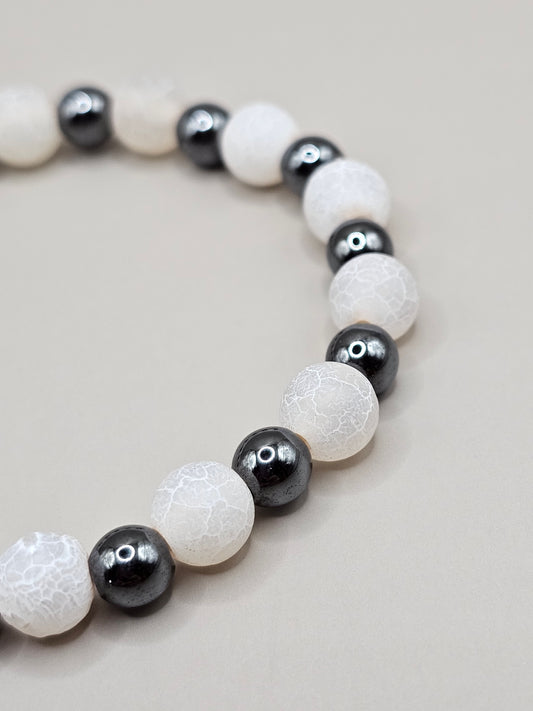 White Crackle Agate & Hematite Bracelet