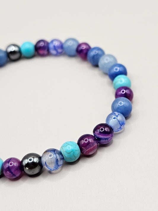 Blue Aventurine, Purple Dragon Vein Agate, Turquoise, & Hematite Bracelet