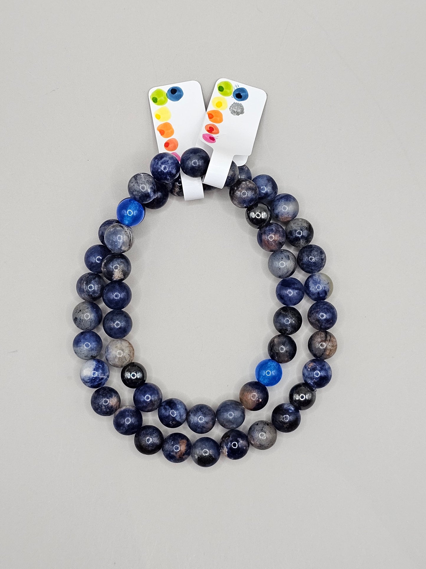 Mommy & Me Bracelet Set - Sodalite, Hematite, & Blue Chalcedony