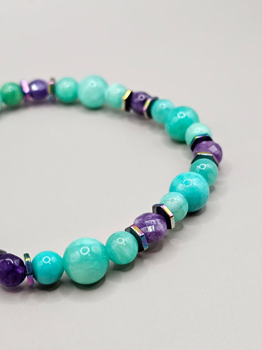 Green Quartzite, Amethyst, & Rainbow Hematite Mermaid Bracelet