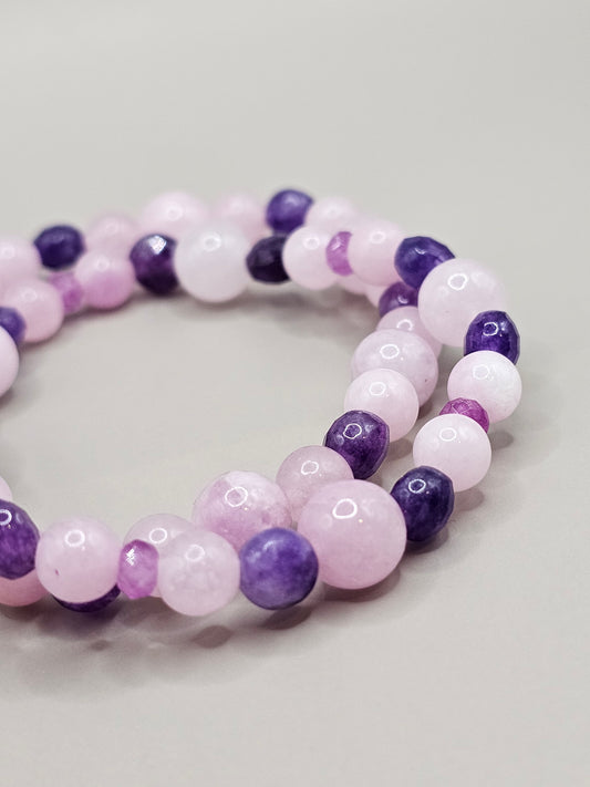 Mommy & Me Bracelet Set - Kunzite, Amethyst, & Purple Quartz