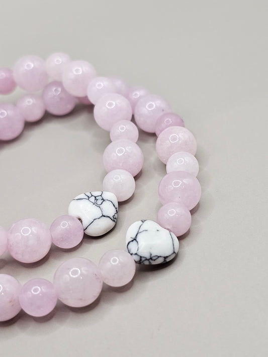 Mommy & Me Bracelet Set - Kunzite & Howlite Heart Bracelet