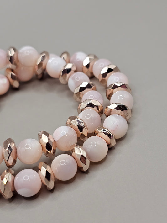 Mommy & Me Bracelet Set - Classic Pink Mother of Pearl Bracelet