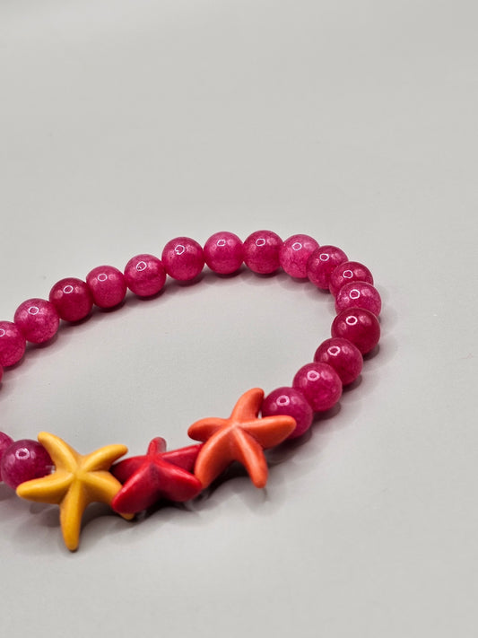 "Baby, I'm a Starfish" Pink Agate and Wagnerite bracelet