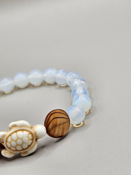 Wave Rider Opal, Shell, and Wagnerite Bracelet