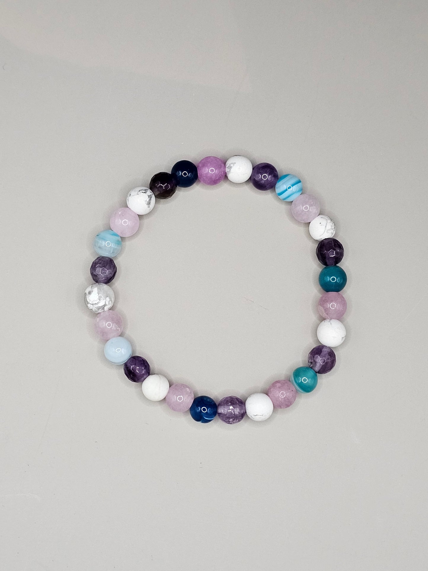 Amethyst, Kunzite, Howlite, & Blue Banded Agate Bracelet