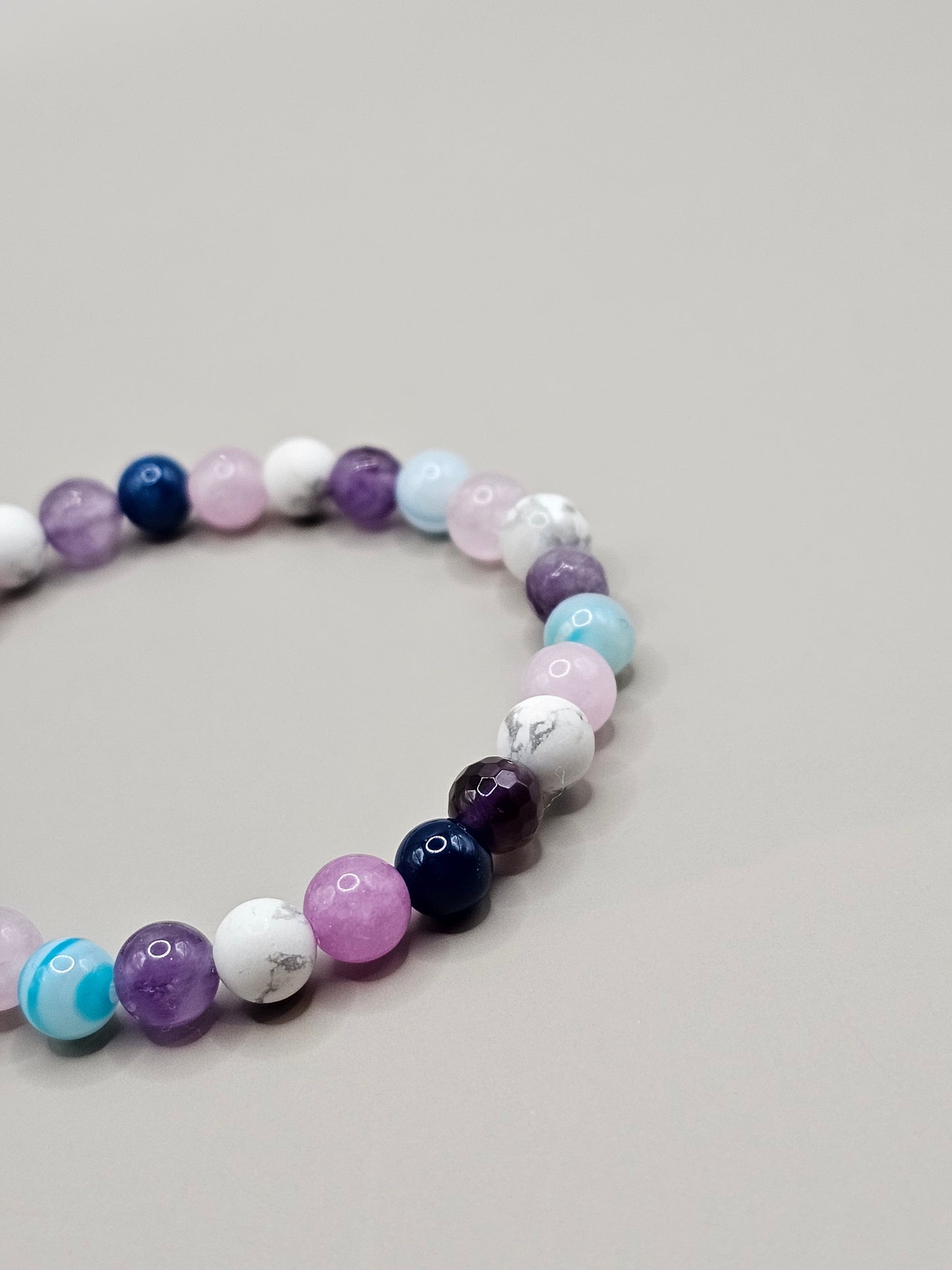 Amethyst, Kunzite, Howlite, & Blue Banded Agate Bracelet