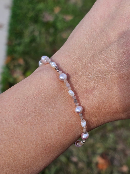 Balanced Babe Freshwater Pearl and Sunstone Bracelet