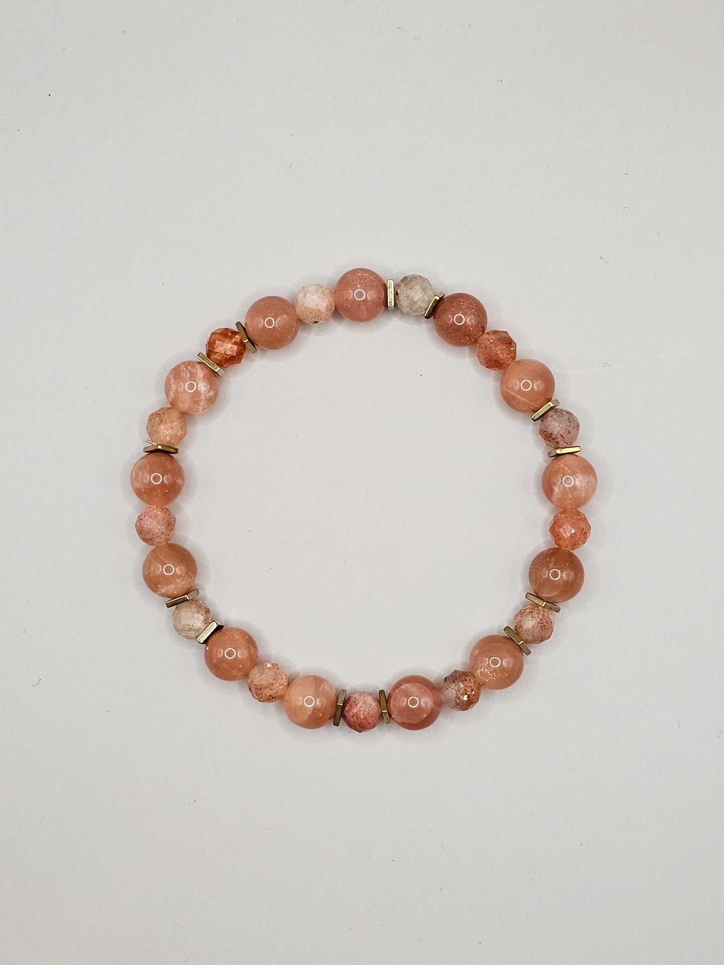 Fall Women's Health Support Peach Moonstone, Sunstone, and Hematite Crystal Bracelet