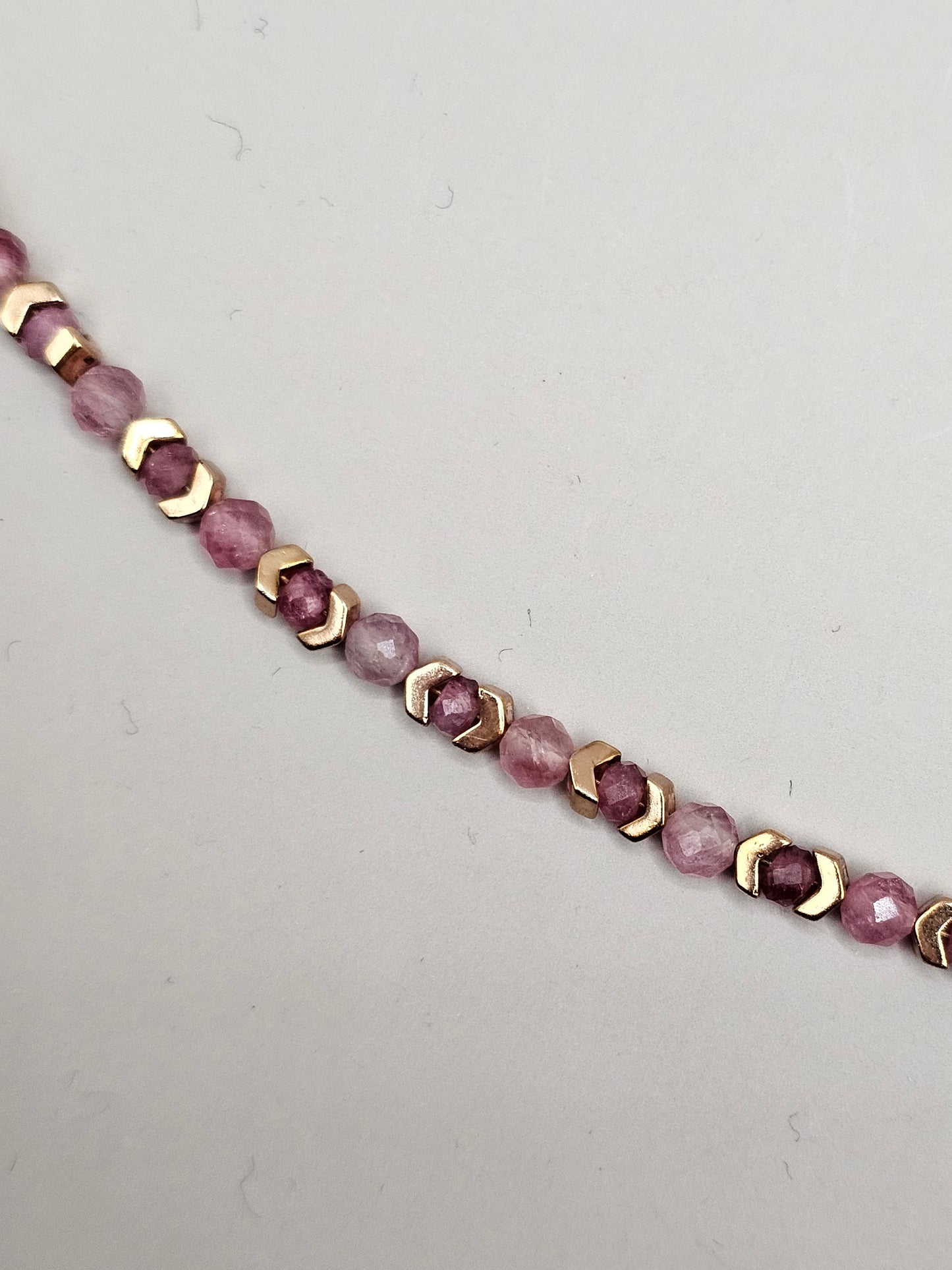 Handcrafted Pink Tourmaline Bracelet with Hematite and Brass Findings - Unique Healing Jewelry