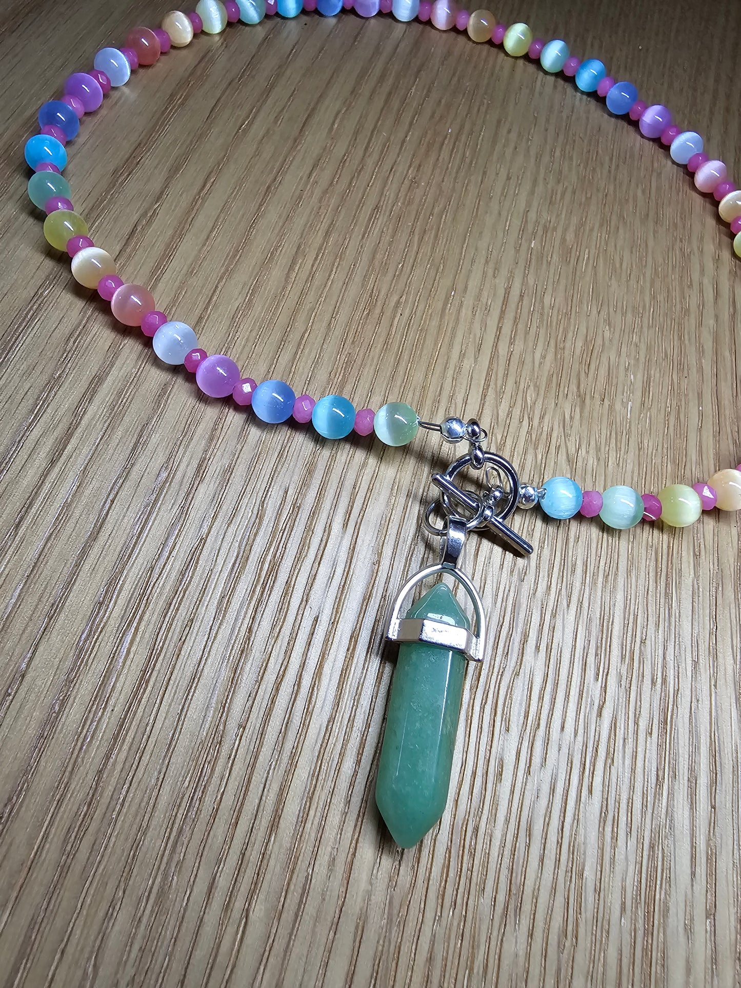 Manifestation Crystal necklace with Selenite, Quartz, and Green Aventurine